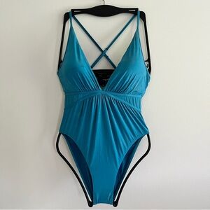 NWT BCBGMaxAzria Teal Strappy Plunge One-Piece Swimsuit Small